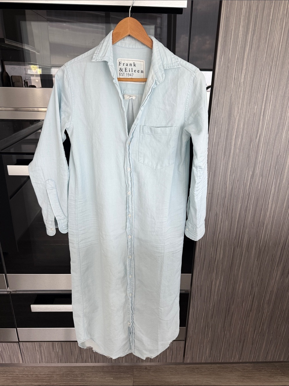 Frank & Eileen Pale Blue Long Button-Front Shirt Dress